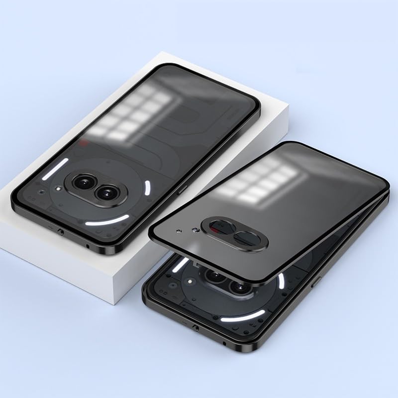 Gruattreay Case Compatible with Nothing Phone 2a Case, Aluminium Alloy Metal Frame Bumper Acrylic Back Cover Shockproof Protective Case for Nothing Phone 2a (Black)