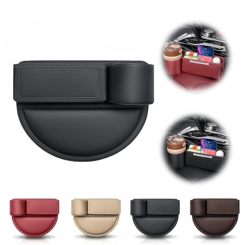 Car Leather Cup Holder Gap Bag, 2024 New Seat Gap Storage Box with Water Cup Holder, Seat Gap Storage Box for Car, Adjustable Car Seat Storage Box for
