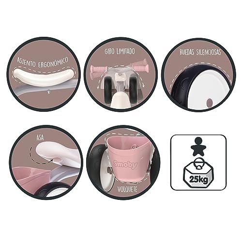 Smoby - Porteur Rookie Rose - Métal - Selle Incurvée - Roues Silencieuses - Coffre à Jouets - Premier Age - Dès 12 Mois