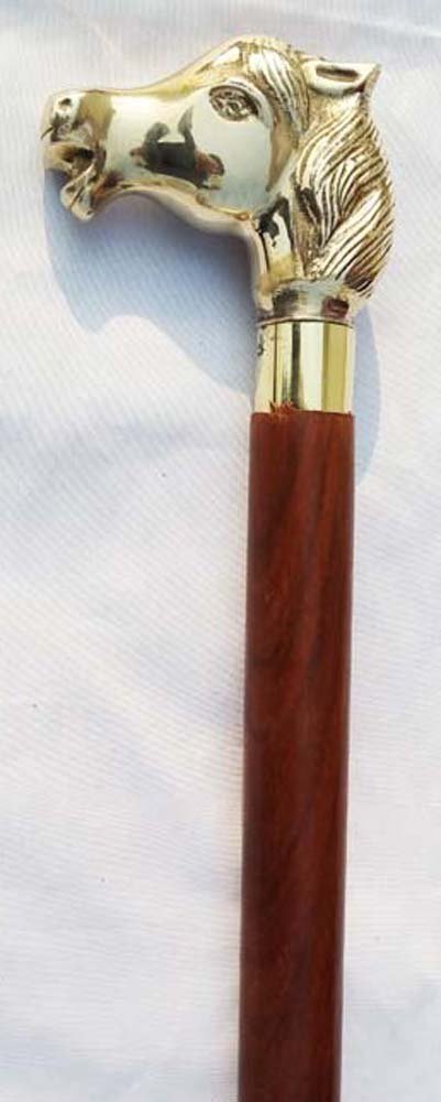 Shiv Shakti Enterprises Wooden Walking Stick With Solid Fitted Brass Horse Head Simple Wooden Cane