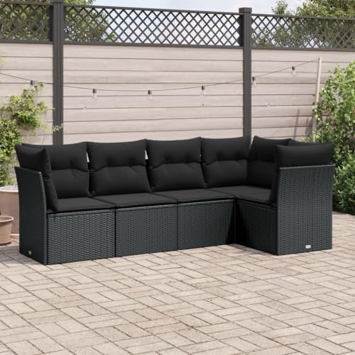 SKM Set de Muebles de jardín 5 pzas y Cojines ratán sintético Negro,Mobiliario,Muebles de jardín,Conjuntos de jardín,Negro,45 kg,3249434