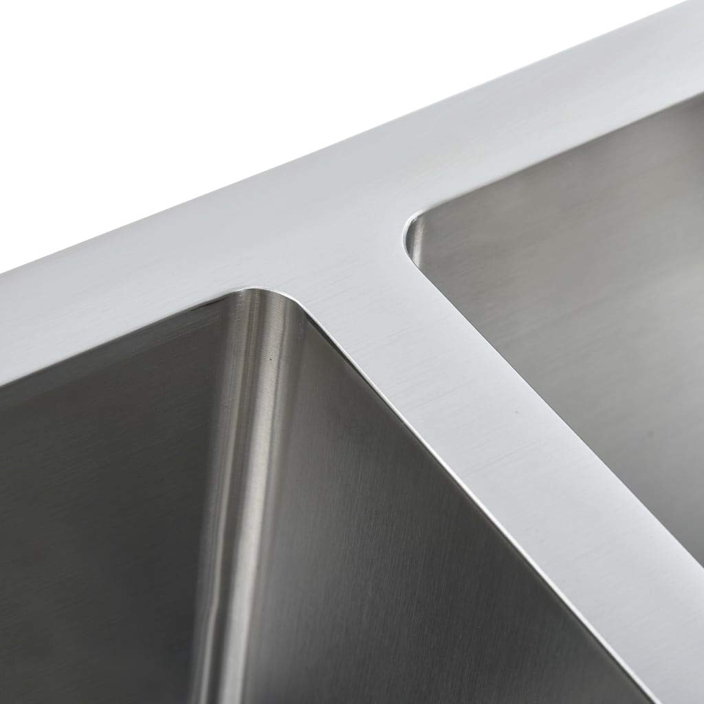 vidaXL Fregadero Cocina Hecho a Mano con Colador Doble Seno Grado Alimentario Diseño de 2 Seno Extraprofundo Flujo Rápido Acero Inoxidable