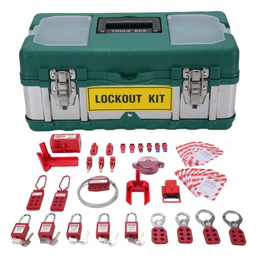 Electrical Lockout Tagout Kit, Insulating Padlock Hasp with Cable Lock, Nylon Travel Bag for Safety and Compliance, Two Keyed Padlocks for Security, Industry Usage