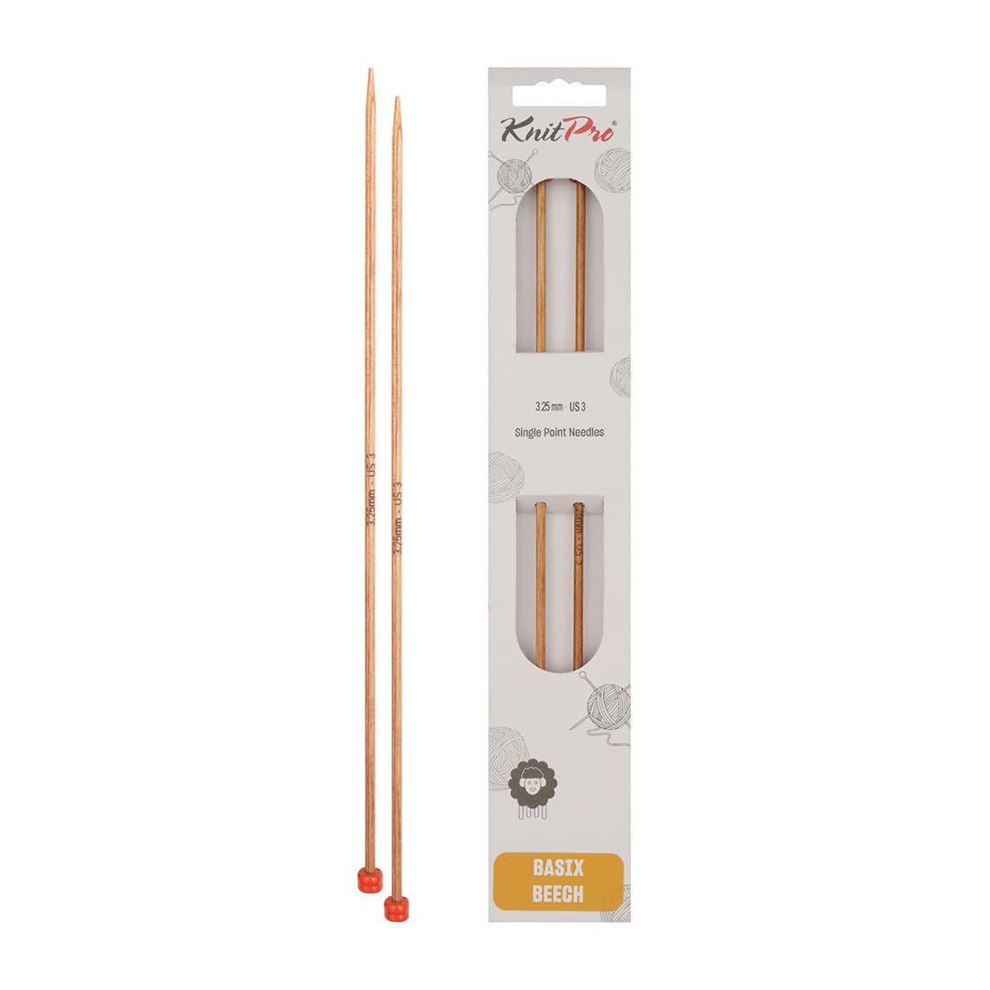 KnitPro Basix Beech Single Pointed Needles 10" (25cm) | 3.25mm
