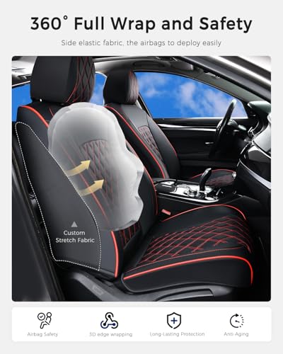 Image of Huidasource Seat Covers, Car Seat Cover Nappa Leather Universal Fit for Most Cars, Vans, Trucks, SUVs, Compatible with Airbags, Child Seat, Car Seat Covers Velcro Adjustable (Full Set /Black&Red)