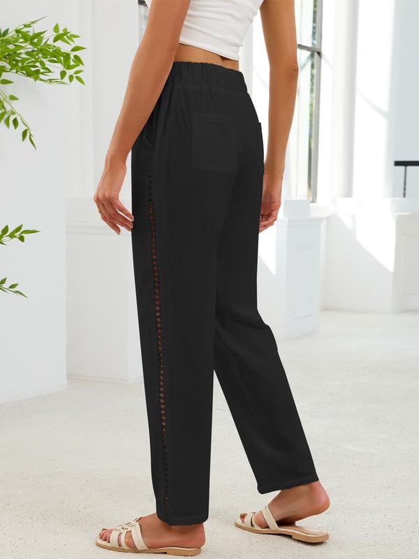 Pantalón Lino Mujer Verano Fresco Tobillero Cintura Elástica Cropped Holgado