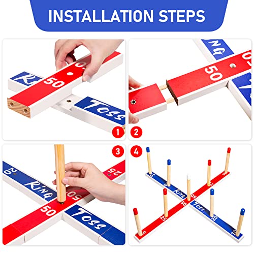 U&C Planet Large Quoits,Wooden Ring Toss Game for Kids and Adults,10 Pcs Ropes &10 Pcs Plastic Rings with Carry Bag - Image 4