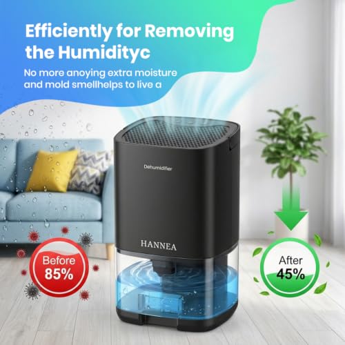 Image of HANNEA1000ml Home Dehumidifier, Compact Moisture Absorber with Auto Shut-Off, Color Ambient Night Light & Quiet Operation, Small Room Dehumidifier for Bedroom, Closet, Office, 15x13x25cm
