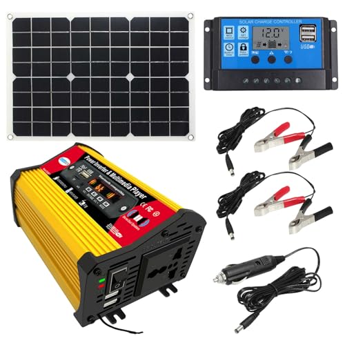 Facynde Facynbatería Panel Solar | Kit Panel Solar 4KWh con Panel Solar 12 V, Controlador Carga Solar 30 A e inversor Solar - Kit Panel Solar con Controlador e inversor