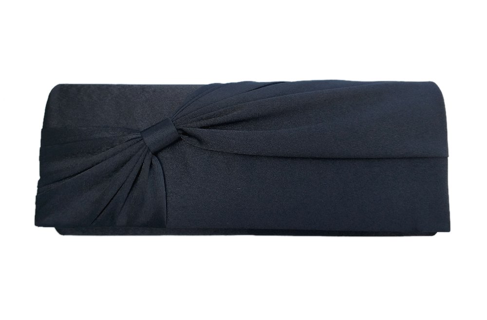 Womens Satin Diamante Pleated Evening Clutch Bag Bridal Handbag Prom Purse (Black-6), Medium