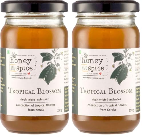 Image of Honey and Spice Tropical Blossom Honey (250g) | 100% Raw Natural Honey | From the Plantations of Kerala Made by Apis Cerana Bees With No Added Preservatives | 100% Raw and Pure | Unblended and Unpasteurized | Natural and Original | Unprocessed | No Added Sugar | FDA certified