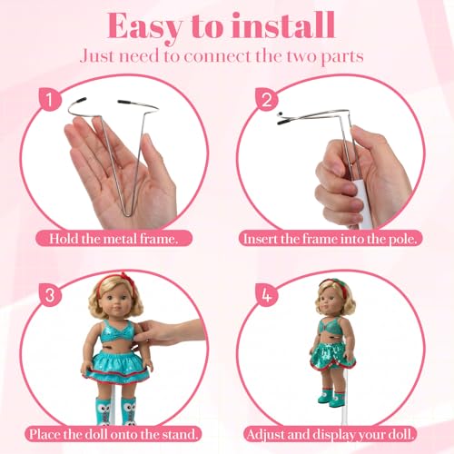 Image of 12 Pcs Doll Stands Set for 8-14 Inches Adjustable Dolls Figure Stand with Retractable Waistline Doll Stand for Home Store Birthday Party Favor Display (White)