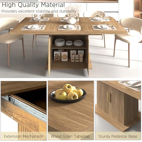 Image of 78.74 inch Extendable Dining Table for 4 6 8 10, Large Rectangular Wooden Expandable Kitchen Table with Storage, Modern Farmhouse Extendable Dining Room Table for Kitchen Dinning Room Living Room, Brown