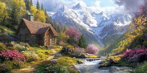 5D Diamond Painting Chalet Montagne Neige pour Lutter Contre le Stress Adulte