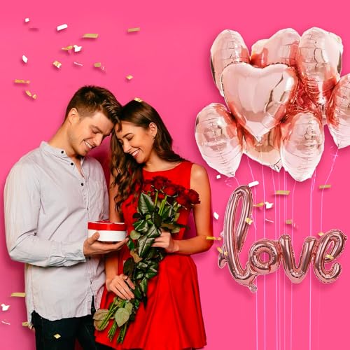 Party Propz Valentines Day Decoration Kit - Pack of 11 Valentines Day Balloon Decoration Items with Rose Gold Heart & Love Foil Balloons, Valentines Gift, Anniversary and Wedding Decoration 5 51pHIIHt9+L