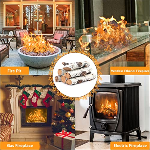 Hisencn Gas Fireplace Logs Set Ceramic White Birch Log For Gas Fireplace Intdoor Inserts, Vented, Electric Gas Fireplaces, Outdoor Firebowl, Linear Fire Pits Ceramic Fiber Fake Wood Logs, 6Pcs #TOP1