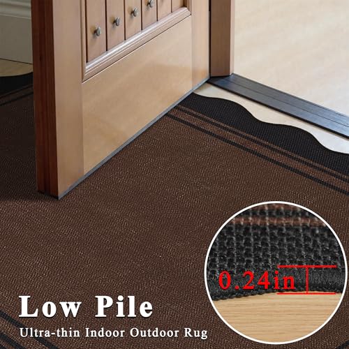 Image of Easy Jute 3x5 Outdoor Rug Washable Non Slip Rug for Entryway Indoor Outdoor Farmhouse Neutral Scalloped Carpet for Backyard Patio Proch Living Room