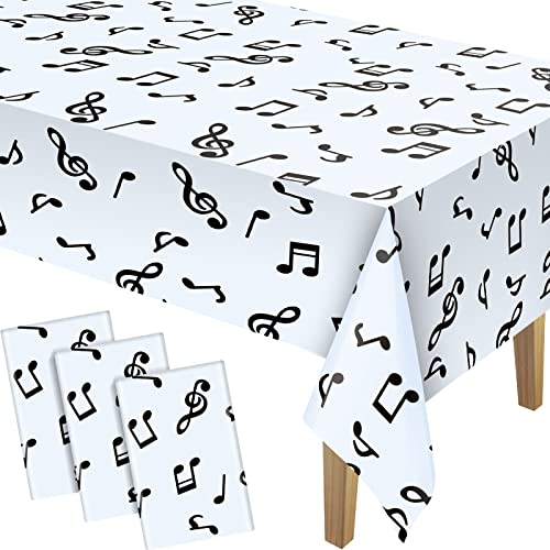 Image of 108 x 54 Inch Music Themed Party Decorations Disposable Musical Notes Tablecloth Plastic Table Cover Birthday Jazz Rock Party Decoration Supplies(3 Pieces)