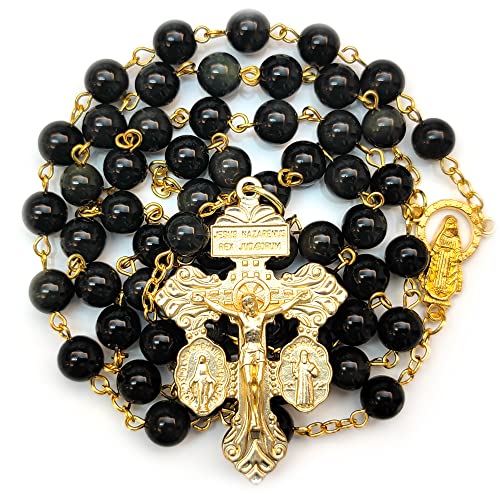 Chapelet en obsidienne noire et sa croix sacrée : le cadeau catholique idéal pour communion