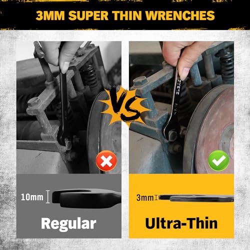 Image of ELEAD 9-Piece Super-Thin Open End Wrench Set, SAE 1 /4 inch-1-1 /16 inch, CR-V Nickel Plated, 3 mm Thickness Ultra-Slim Wrench Set for Tight Spaces, Durable Roll-Up Pouch for Mechanics