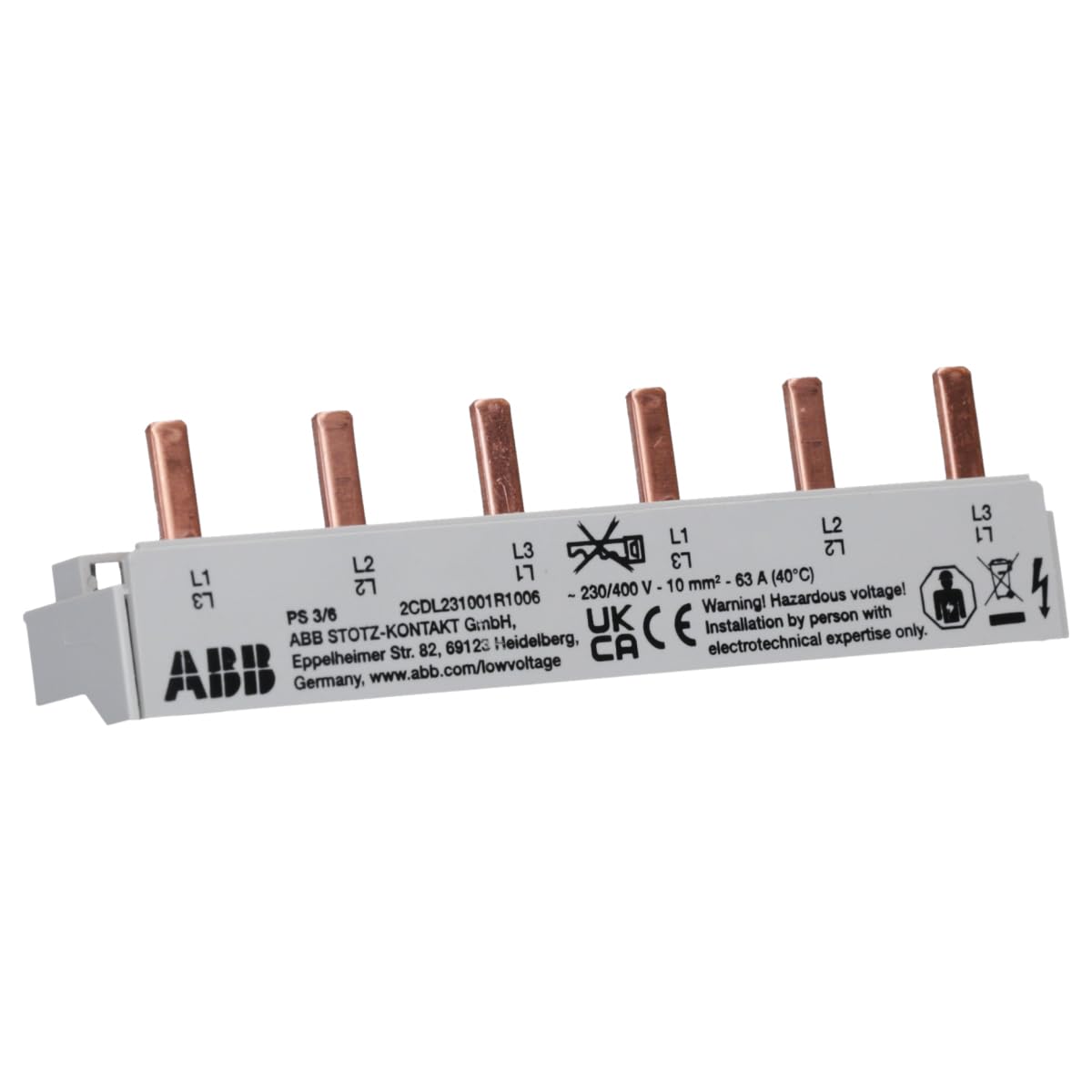 ABB PS3/6 Phasenschiene 3-phasig 2x6P 10 mm² 2CDL231001R1006