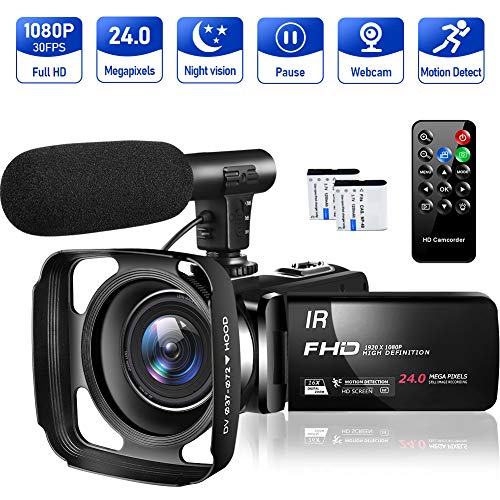 Video Camera Camcorder Full HD 1080P 30FPS 24MP Vlogging Camera for YouTube 16X