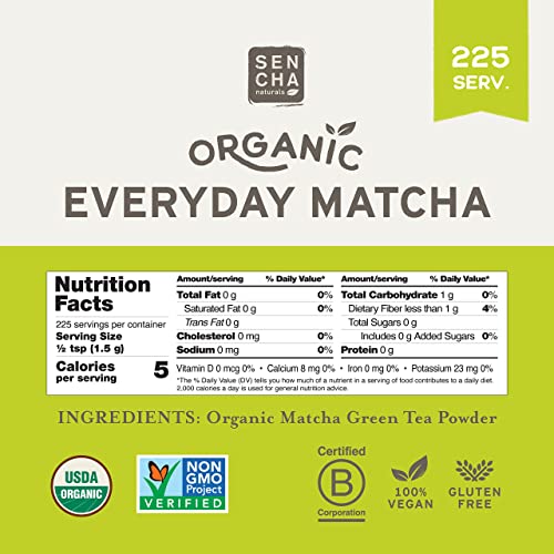 SEN CHA Naturals Organic Everyday Matcha Powder, Authentic Japanese Matcha Green Tea Powder, Premium First & Second Harvest Culinary Grade Organic Matcha Tea, Lattes & Baking, 12oz Bag (1 Pack) SEN CHA Naturals Organic Everyday Matcha Powder, Authentic Japanese Matcha Green Tea Powder, Premium First & Second Harvest Culinary Grade Organic Matcha Tea, Lattes & Baking, 12oz Bag (1 Pack)