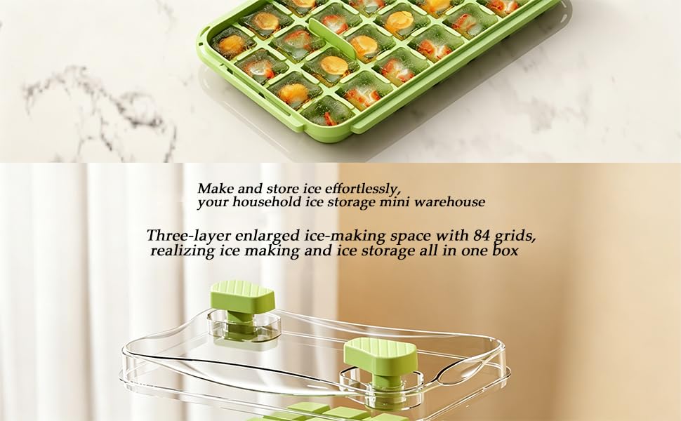 Dual Pressure Ice Cube Tray with Storage Bin and Scoop 3 layers 84Pcs Ices Mold Food - image 6