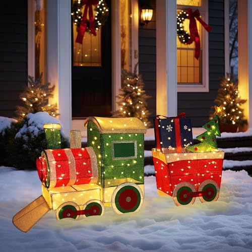 Yardenaler 5FT Light-Up Christmas Train Decor with 170 LED Lights,