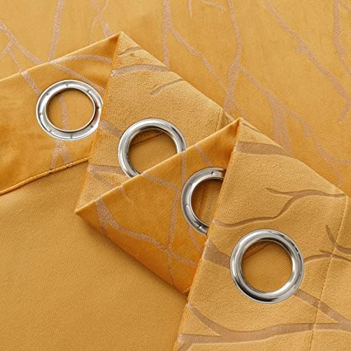 EMEMA Orange Velvet Curtains Branch Pattern 54 Inch drop Curtain Pair Eyelet Room Drapes for Living Room Kids Bedroom Nursery 46" W x 54" L 117x137 cm 2 Panels