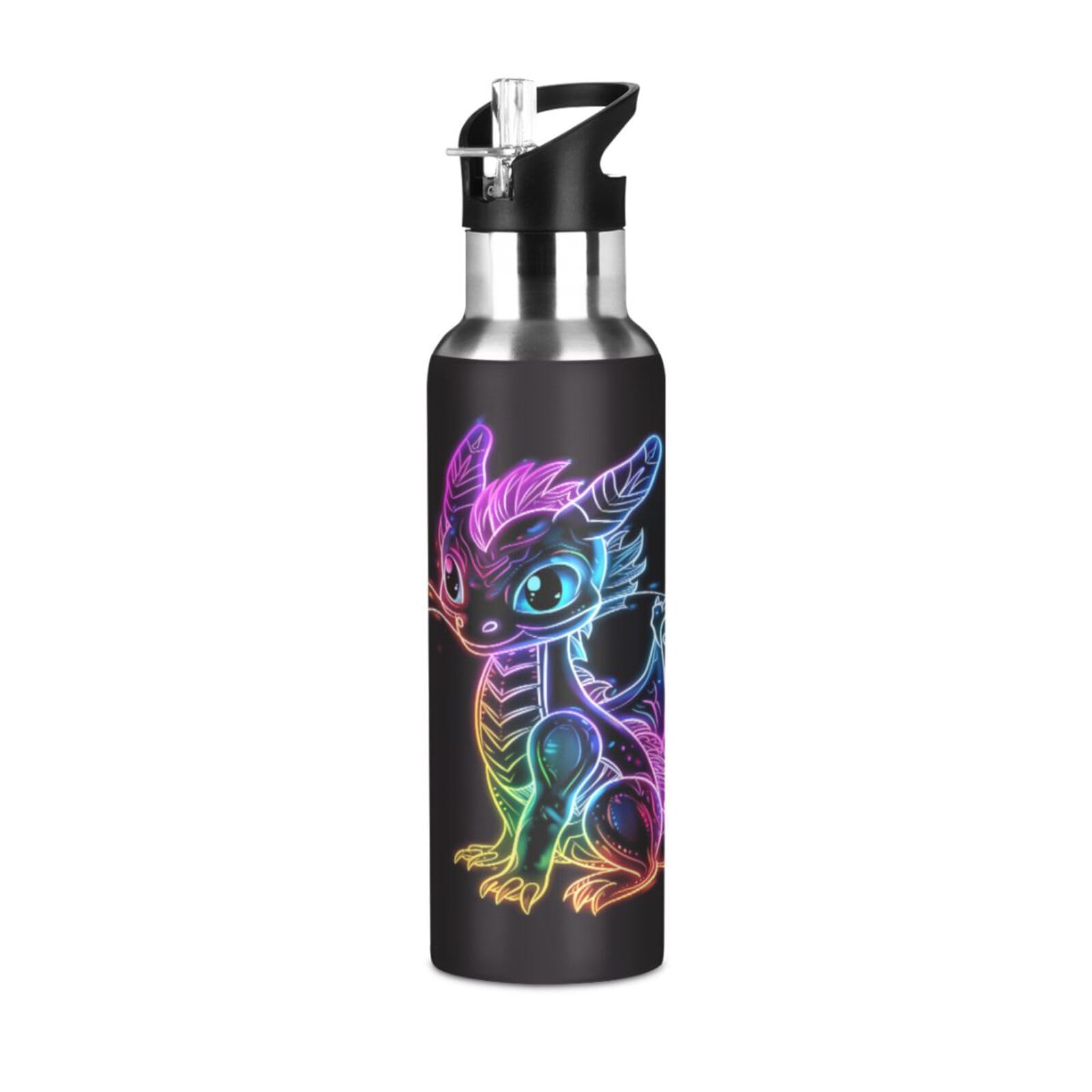Blue Purple Green Dragon Sports Water Bottle with Straw Lid Boys Girls Vacuum Insulated Water Flask Leakproof Stainless Steel School Sport 20 Oz