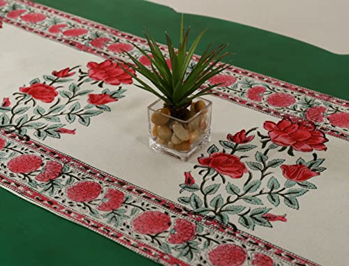 Image of Ravaiyaa - Attitude is Everything Hand Block Printed Cotton Table Runner | Floral Printed Table Runner for Home Decor, Kitchen | 60 x 16 Inch-(Red Lotus)