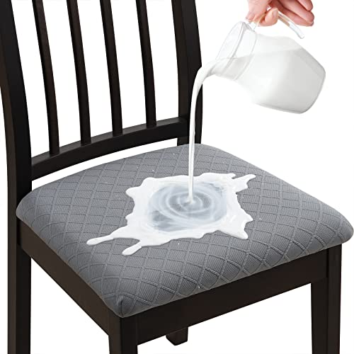 Image of YISUN Chair Seat Covers Set of 4, Waterproof Dining Room Chair Covers, Stretch Jacquard Removable Washable Kitchen Chair Seat Protector Slipcovers (4, Waterproof-Light Grey)