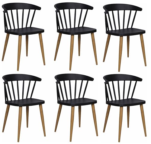 Image of Finch Fox Scandinavian Stylish & Modern Furniture Plastic Living Room Dining Chairs for Cafeteria Seating, Side, Kitchen, Restaurants, Hotels in Black Color (Set of 6)