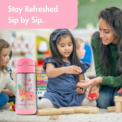 Image of Stephen Joseph Double Wall Ss BottleSnack - BPA, Phthalate and PVC-free, Easy Open with Snack Compartment, Leak-Proof Water Bottle with Cute Design for Girls & Boys (FLORAL)