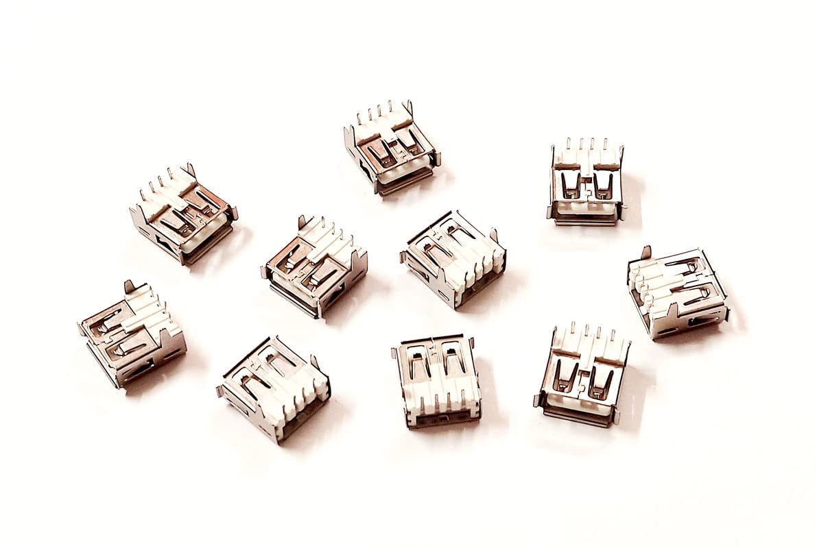 ERH India (Pack of 10) USB Female Socket Connector USB 2.0 A Type Connector 90 Degrees Right Angle Female Socket 4 Pin Vertical USB-A Socket-image-34