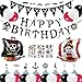 Décoration fête Anniversaire,Pirates Decoration Set,Joyeux Anniversaire Bannière Pirate Ballons Guirlande Topper Gateau Autocollants de Pirate Pirates Fournitures Accessoires de Fête Garçons Filles