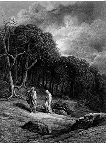 Cuadro en lienzo de Gustave Doré de Merlín y Viviane para pared de dormitorio en 60x90cm
