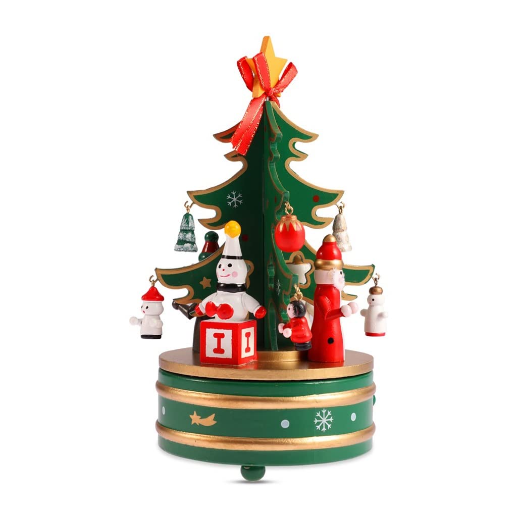 Pozytywka Pozytywka Prezent Choinka Wood Music Box Mini Obrotowy Pudełko Muzyczne Xmas Party Prezent Dom Stół Dekoracja Muzyczna Szkatułka pozytywka ozdoba