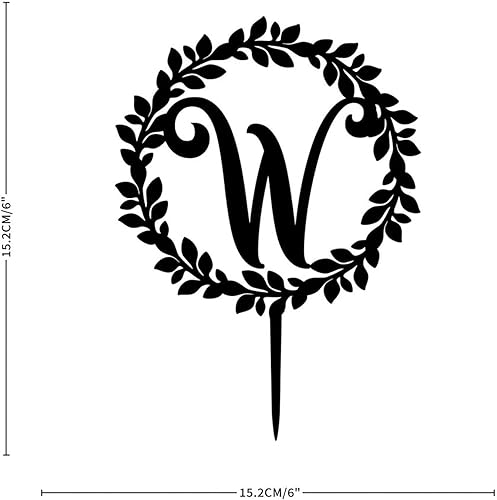 Miniatura 2 de Letra inicial W para tarta, corona de monograma, copa negra, decoración para tartas, flores, hojas de eucalipto, acrílico, negro, decoración de