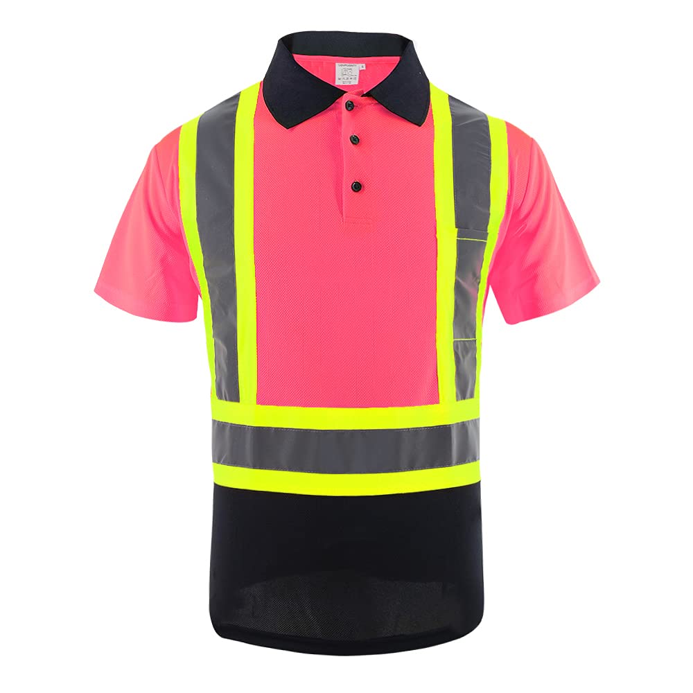 LOVPOSNTY Safety Polo Shirts for Men ANSI Class 2 Safety Shirt Black Bottom Reflective Shirt for Men