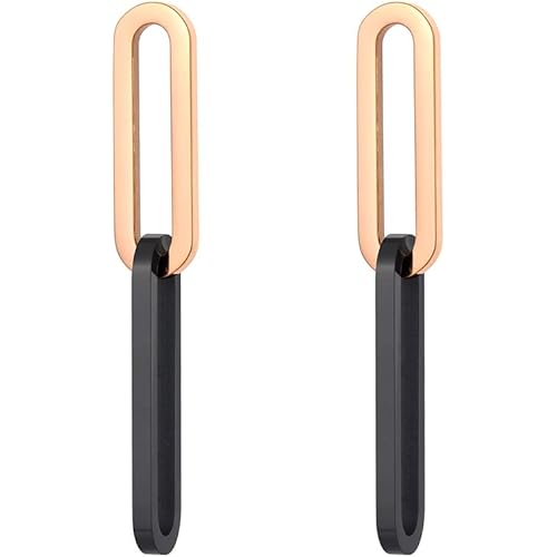BOBOTUU Black Geometric Earrings for Women, Stainless Steel Hypoallergenic Statement Handmade Dangle Earrings, Trendy Rose Gold Chunky Dainty Women's Drop Earrings