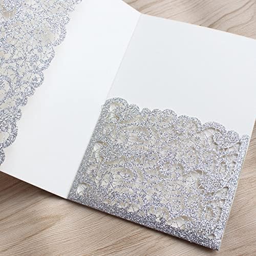 esmen 25pcs Glitzer Vintage Tri Fold Hochzeit Einladungen Karten, Laser Cut Hollow Carving Gruß Einladungen zum Geburtstagsgeburtstag Einladung Einladung