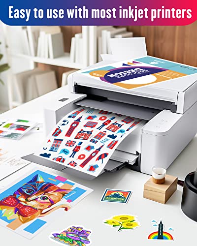 Sticker Paper Glossy Printable Vinyl 25 Adhesive Sheets For Inkjet Printer White Decals Waterproof Quick Drying Tear Resistance Labels Letter Size 8.5X11In For Craft,Scrapbook #TOP2