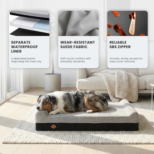 Image of Laifug Orthopedic Dog Beds for Large Dogs,7 inch Memory Foam Dog Beds,Durable Water Proof Liner Removable and Washable, Nonskid Bottom, Slate Grey 50 inchx36 inchx10 inch