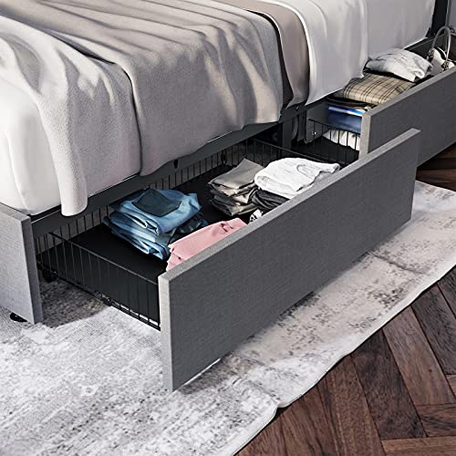 image for Rolanstar Full Bed Frame with Headboard and 4 Drawers, LED Lights Adju