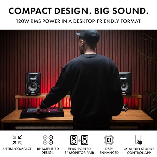 Image of M-AUDIO BX5BT Pair 5 inch Desktop Studio Monitor Speakers with DSP and Bluetooth with App Control, for Music Production, Video Edits, Content Creation, Podcasting