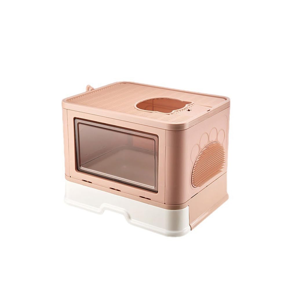Large Cat Litter Box Covered with Scoop, Enclosed Foldable Cat Litter Tray, Top Exit Front Entry Box with Lid & Non-Slip Stickers, Slide-Out Tray,48.5 * 38 * 36.5cm