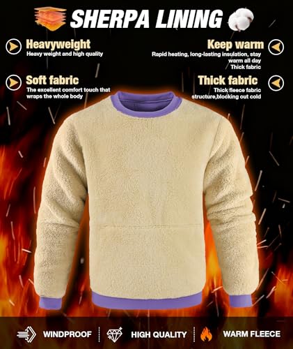 ZITY Mens Fleece Pullover Sweatshirt Sherpa Winter Warm Long Sleeve Thermal Heavyweight Sweaters Underwear Crewneck Tops Purple - image 4