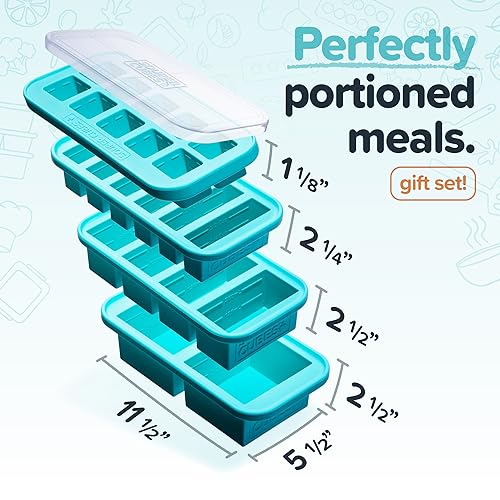 Image of Souper Cubes Silicone Freezer Molds Gift Set, Aqua | 2 Tbsp, 1 /2 Cup, 1 Cup and 2 Cup Silicone Molds for Food Set, Perfect for Freezing Soup, Grains, Proteins, Herbs and More